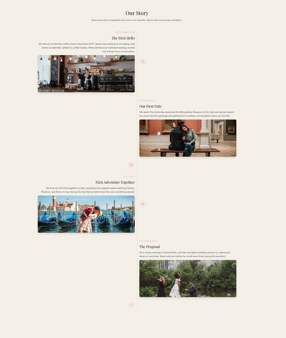 Wedding website love story component